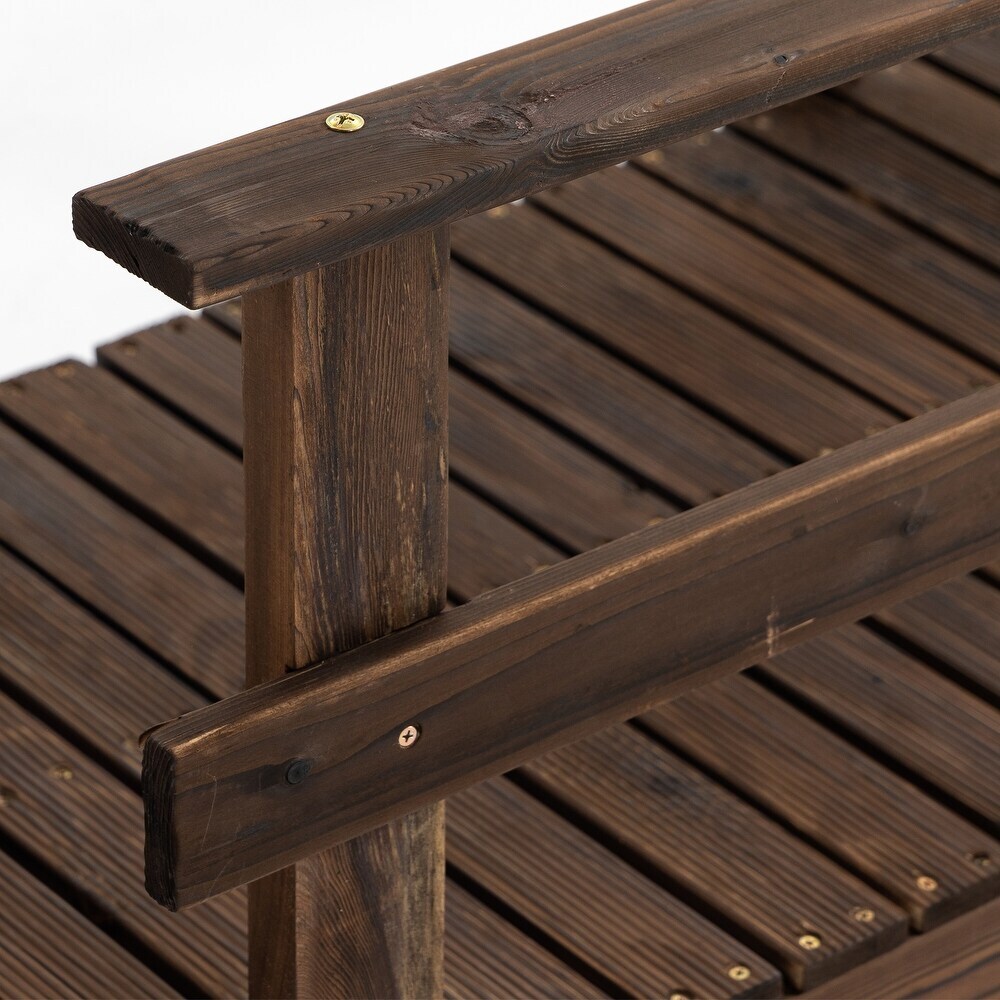 7-Foot Stained Finish Outdoor Garden Bridge Footpath Structure Side Rails