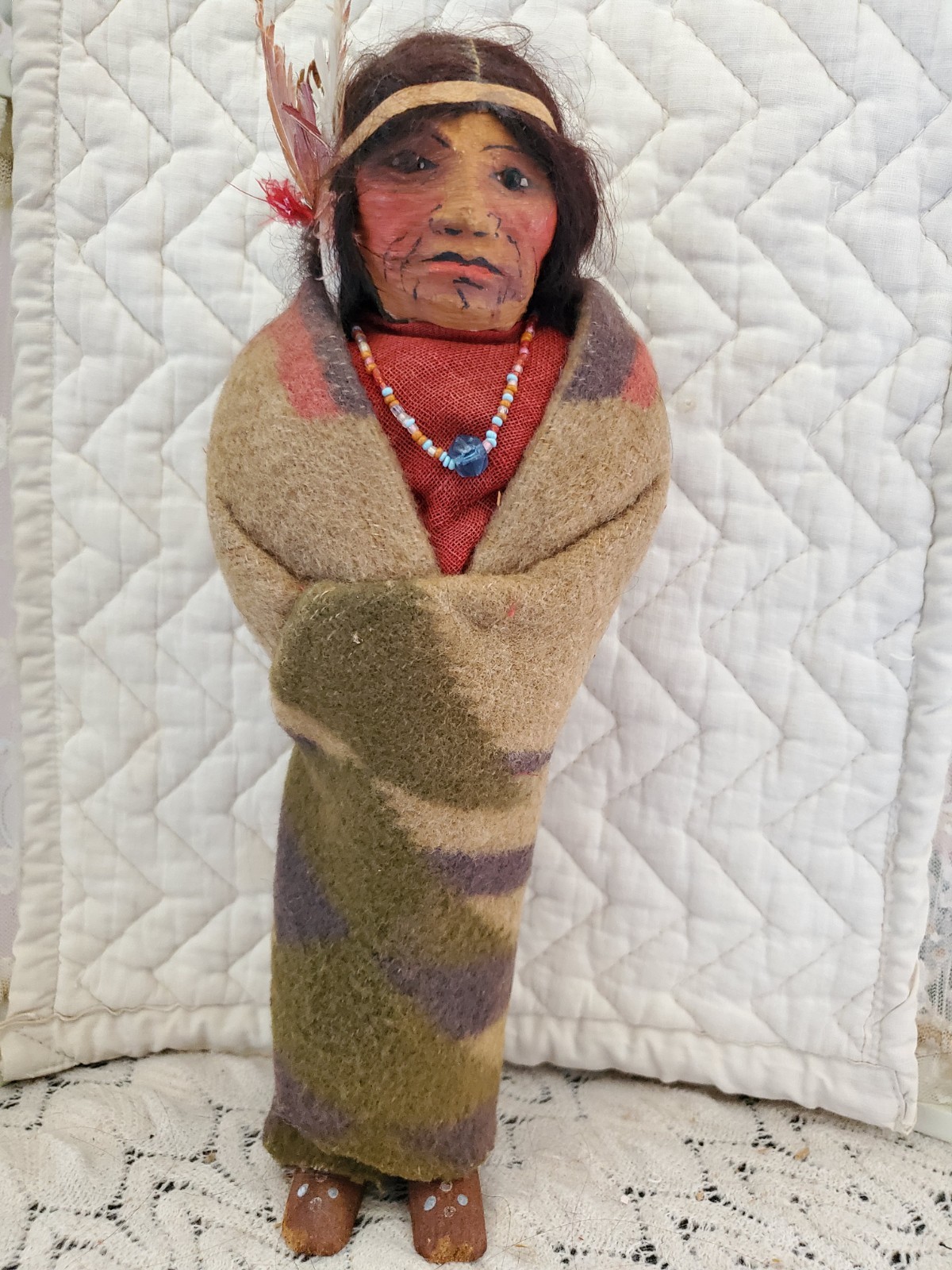 11" Early Mary Frances Woods Native American Indian Skookum Doll 1910-1920s