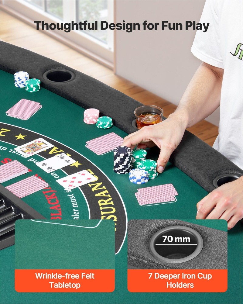 72in Foldable 7-Player Poker Table Semi-Oval Shape Felt Top Waterproof Padding