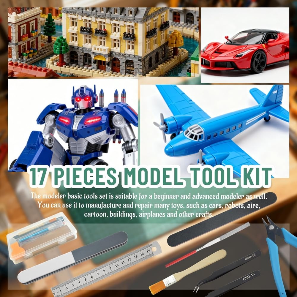 Bigstone 17 PCS Model Tools Kit Hobby Building Tools Craft Set Modeler Basic ...