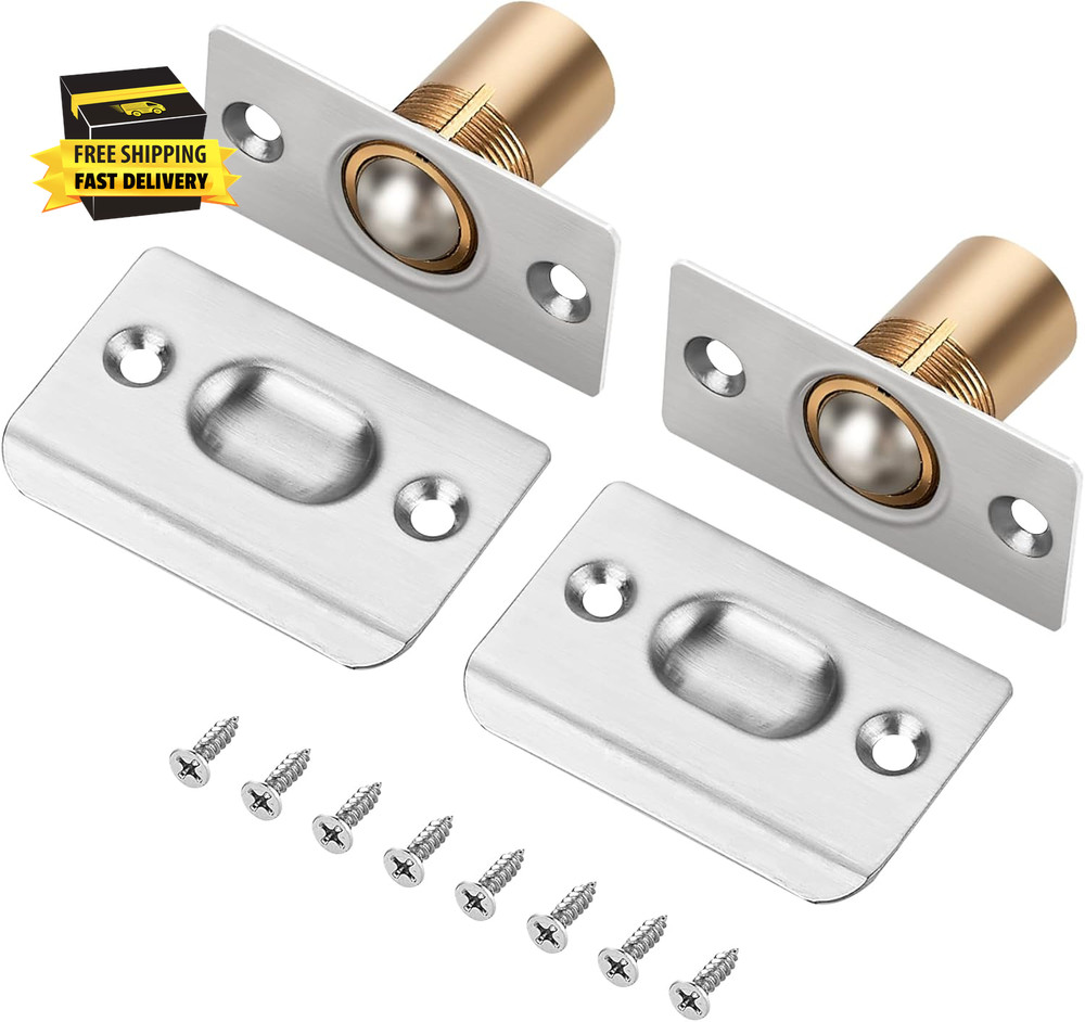 2 Pack Adjustable Door Ball Catch, Silver Closet Door Latch, Solid Brass Body &
