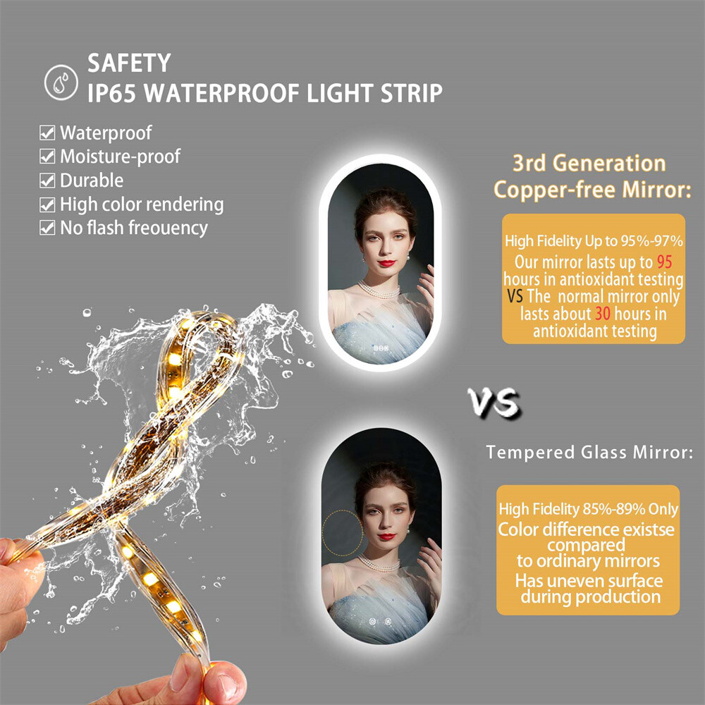 Stepless Dimming Illuminated LED Bathroom Mirror Vanity Makeup Wall Mounted Oval