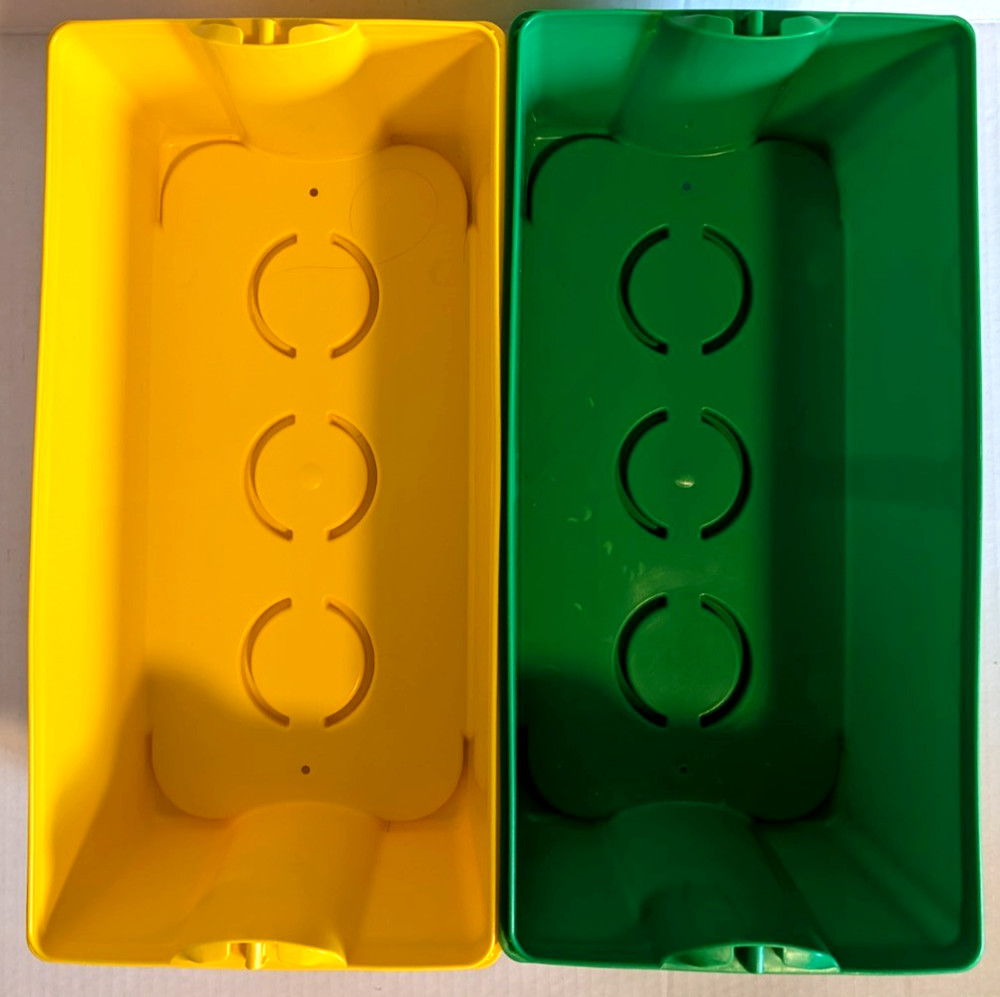 2 Lego Brick Storage Case Bin 8 Stud Stackable Yellow Green 14" x 7" x 7" Empty