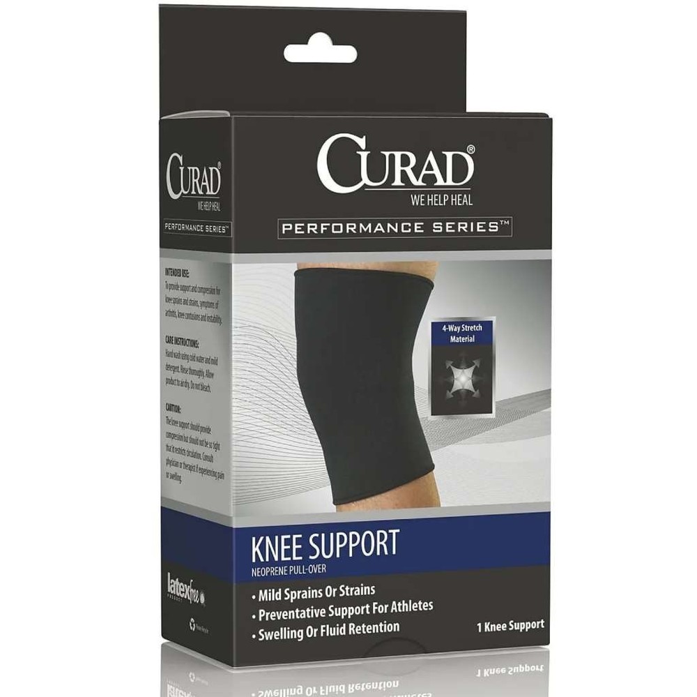 Curad Neoprene Pull-Over Knee Support with Closed Patella Design Black Large