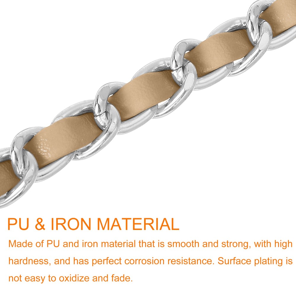 Purse Strap, 24" Leather for Shoulder Strap (Khaki, Silver)