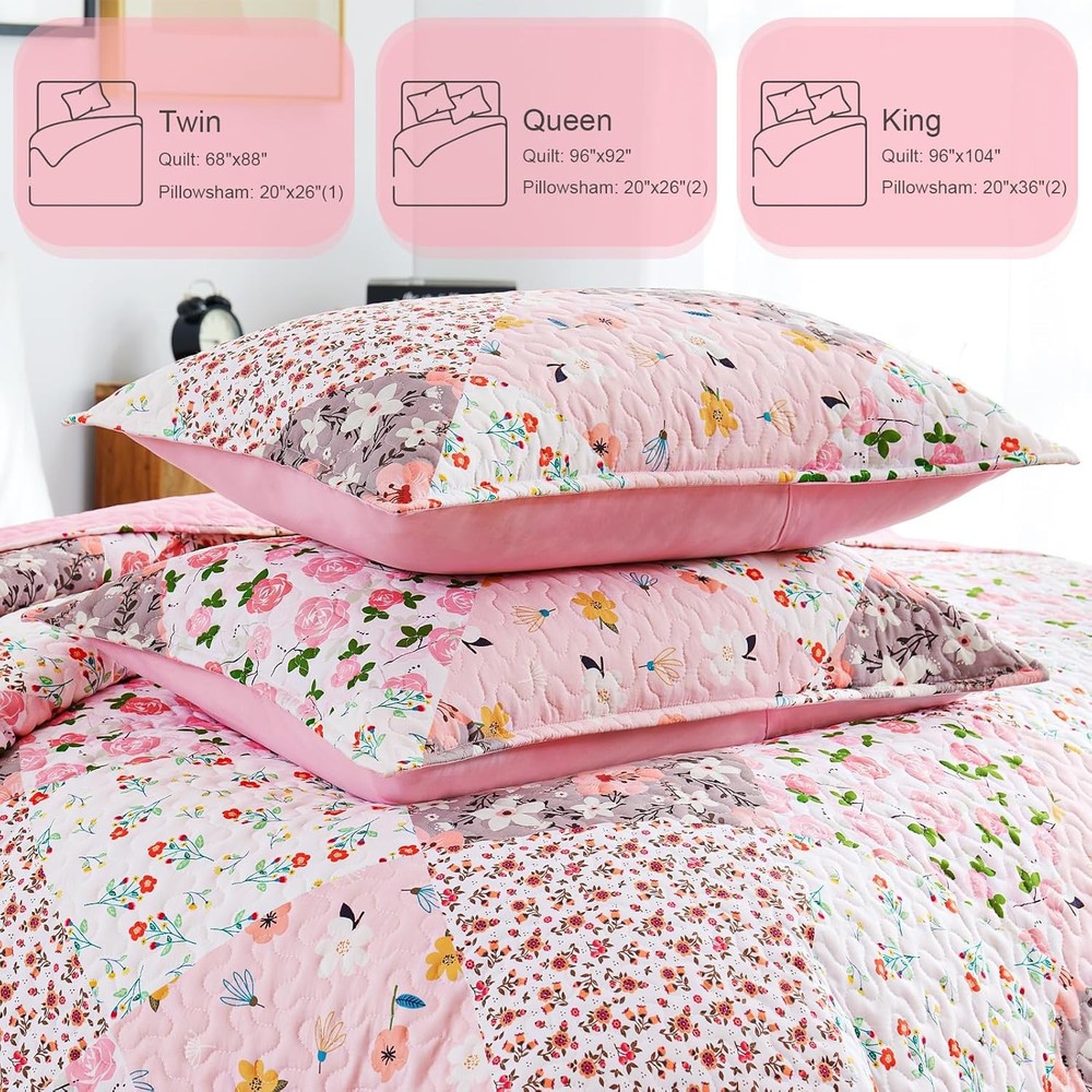 Patchwork Quilt Twin Size Extra Soft Boho Floral Bedspreads Bed Reversible