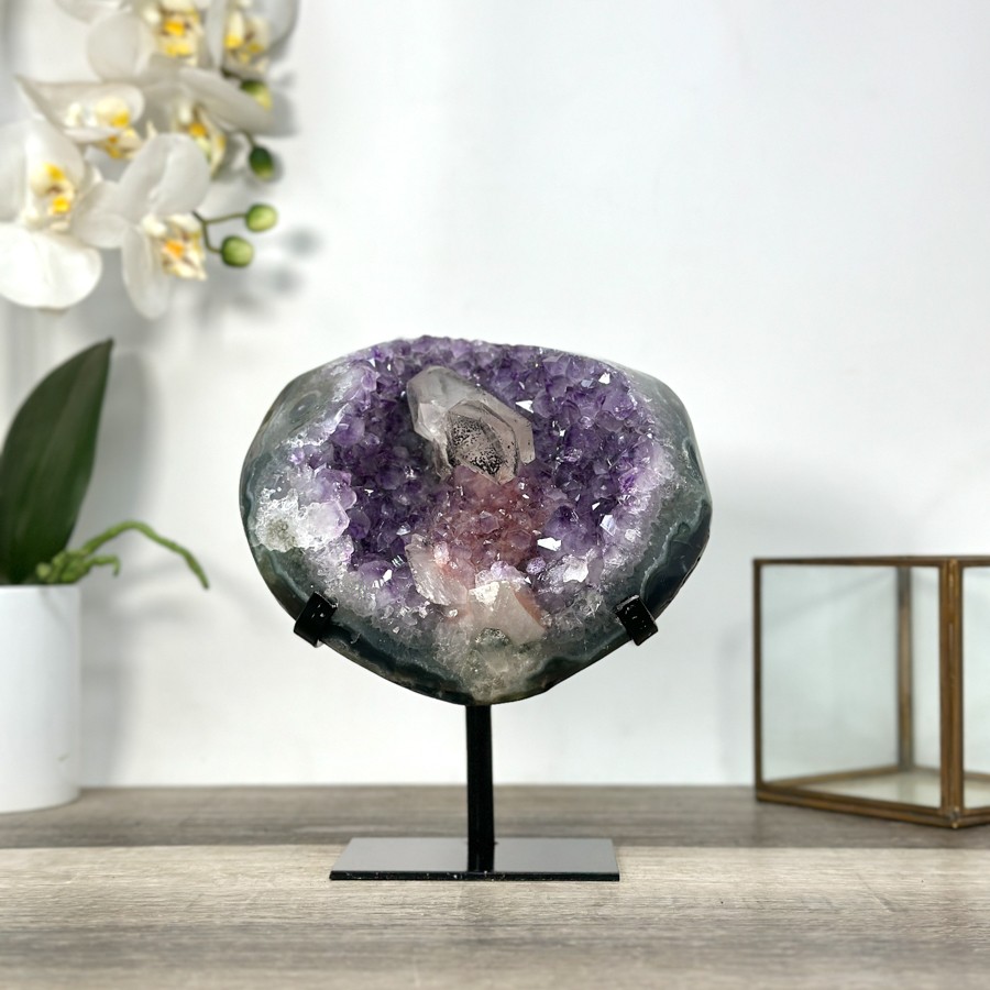 Amethyst Geode With Calcite Crystal Specimen. MWS2731