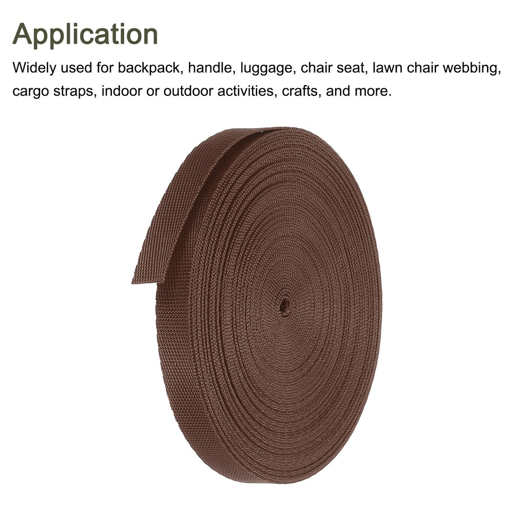 Flat Nylon Webbing Strap 3/8 Inch 10 Yards Brown for Backpack