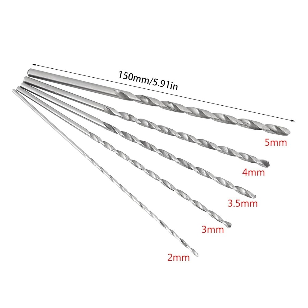5 Different Sizes Extra Long High-Speed Steel Drill Bits, Long Shank Drill Bits