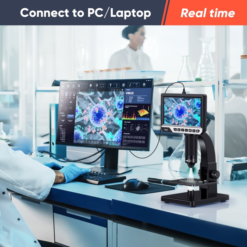 Elikliv 2000X Biological Digital Microscope 7" LCD Remote Control for Computer