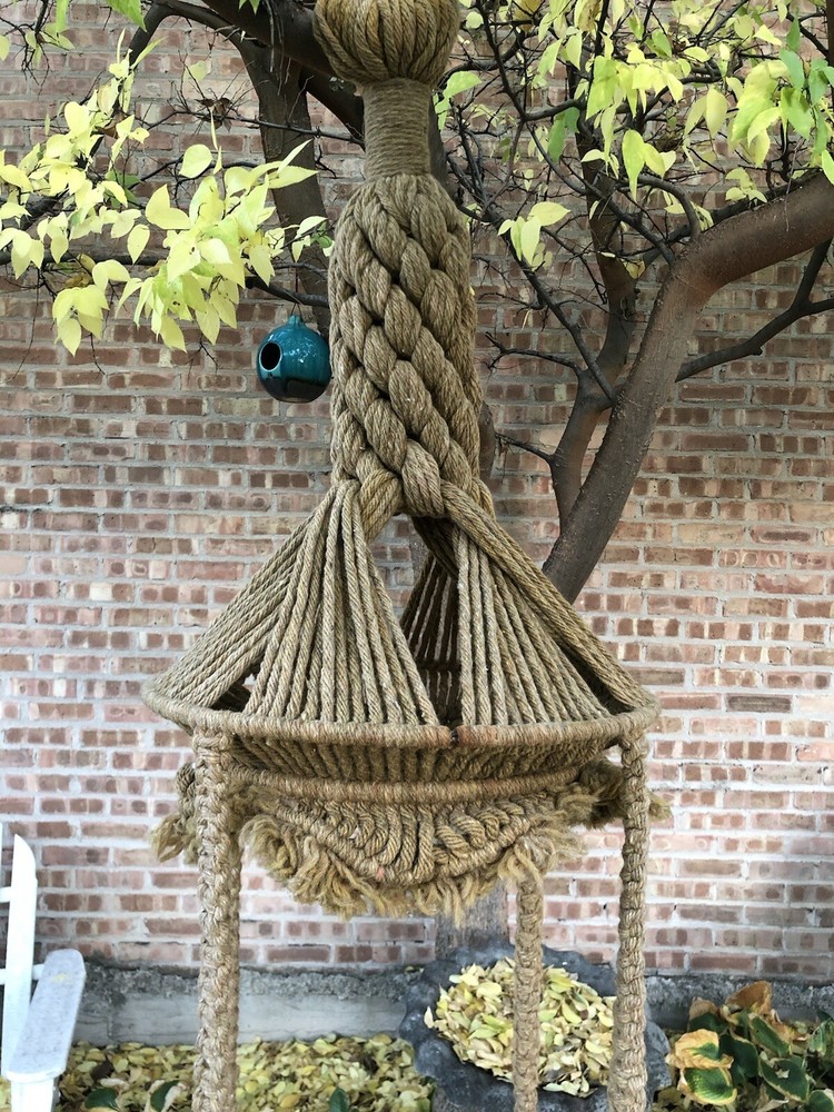 Vintage 80” Long Large Macrame Lampshape Hanging Plant Holder