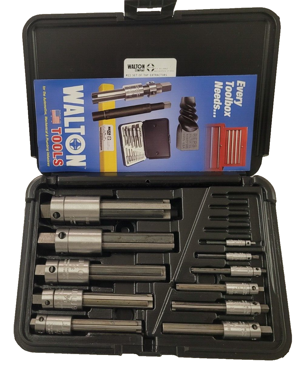 Walton 18011 11 PC Tap Extractor Set USA 4 FL SAE NC NF Metric W/ Case