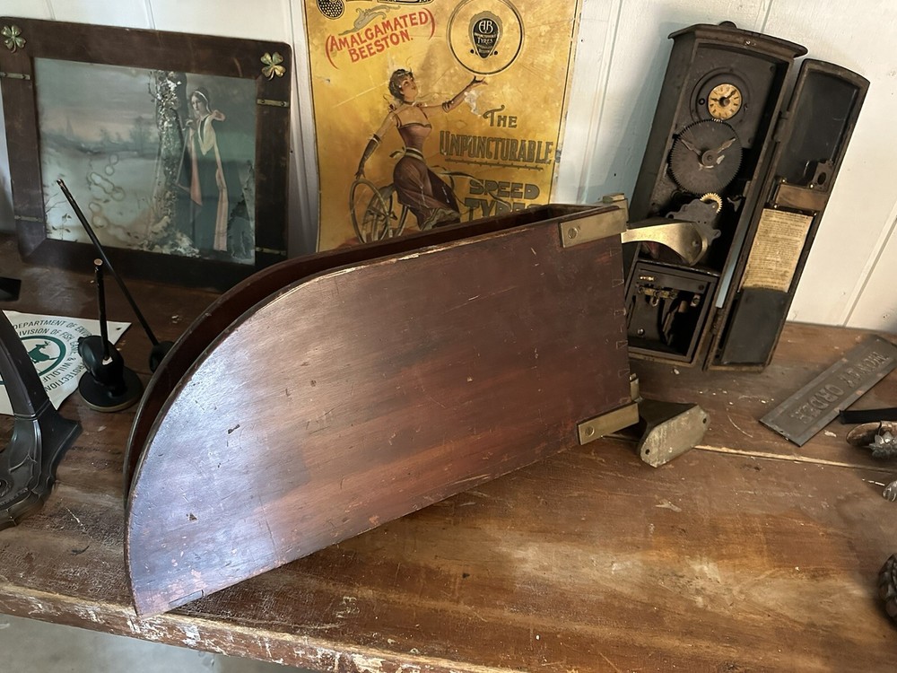 1890s Swing Out Industrial Brass Drafting Table Ledger Shelf Arm Office Study