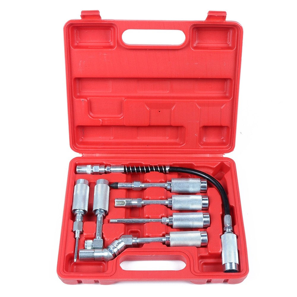 ?7PC Grease Gun / Lube Accessory Kit & Adaptor Nozzle Set In Storage Case