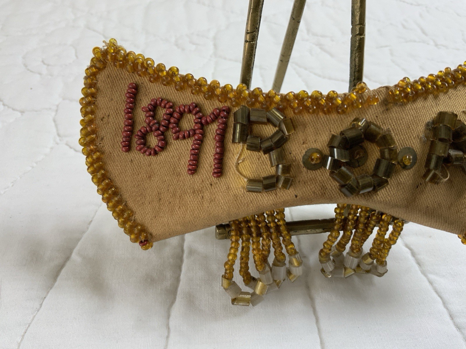 Vintage Antique Beaded Whimsy, Canoe, Iroquois, 1897, Hand Made, Boat