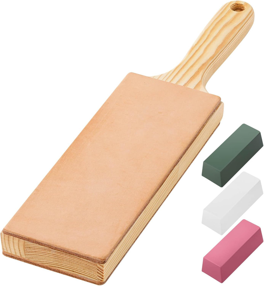 Oversize Double Sided Leather Strop Kit(3" Knife Stropping Leather）With Ergonomi