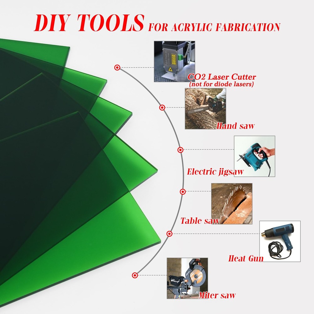 Acrylic Sheet Green Transparent Colored Translucent Panel 8x12 Inch 5 PCS