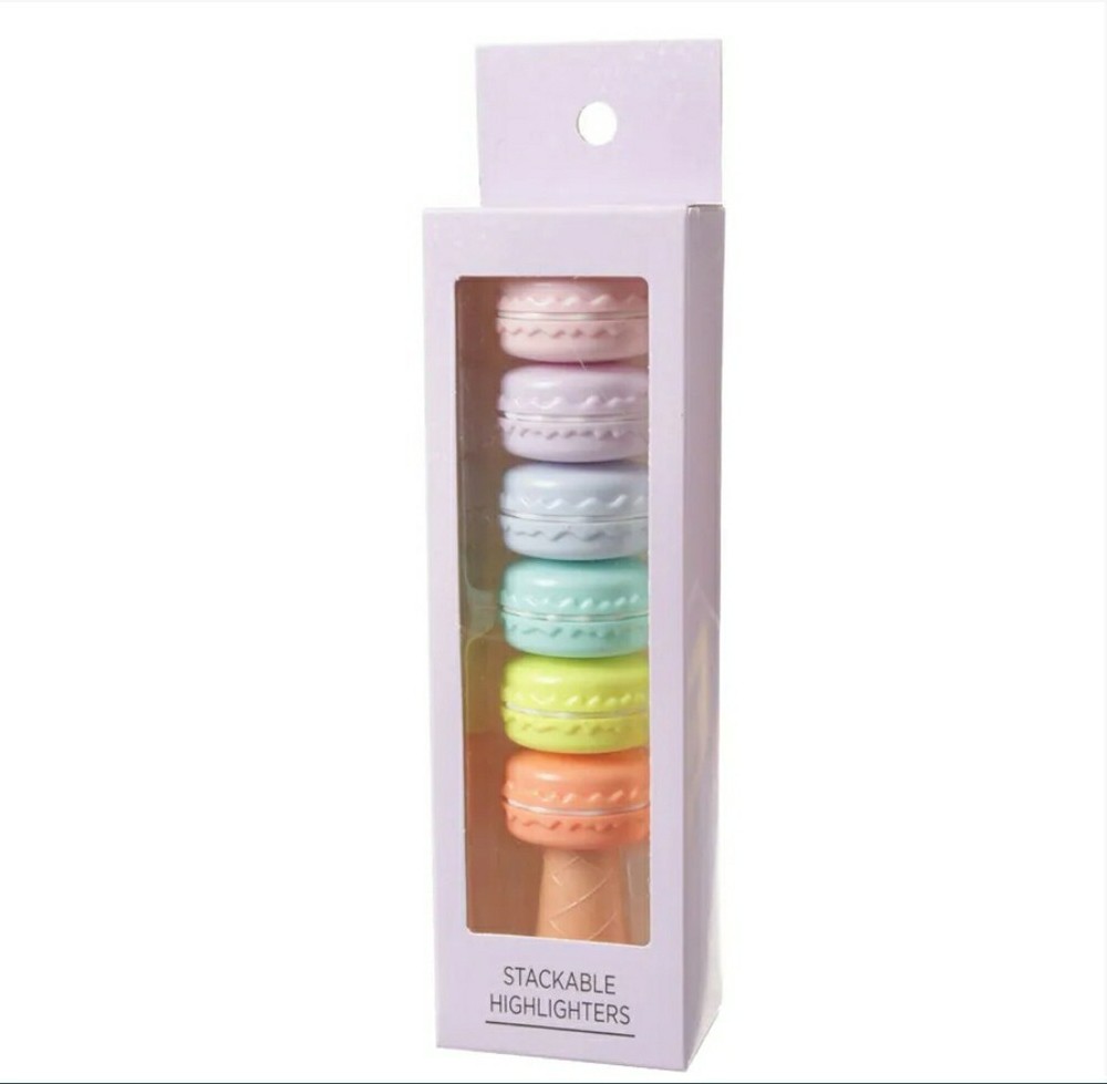 (Lot of 2) 6 Pcs Mini Stackable Highlighters Macaroon Shape Multicolor Total 12