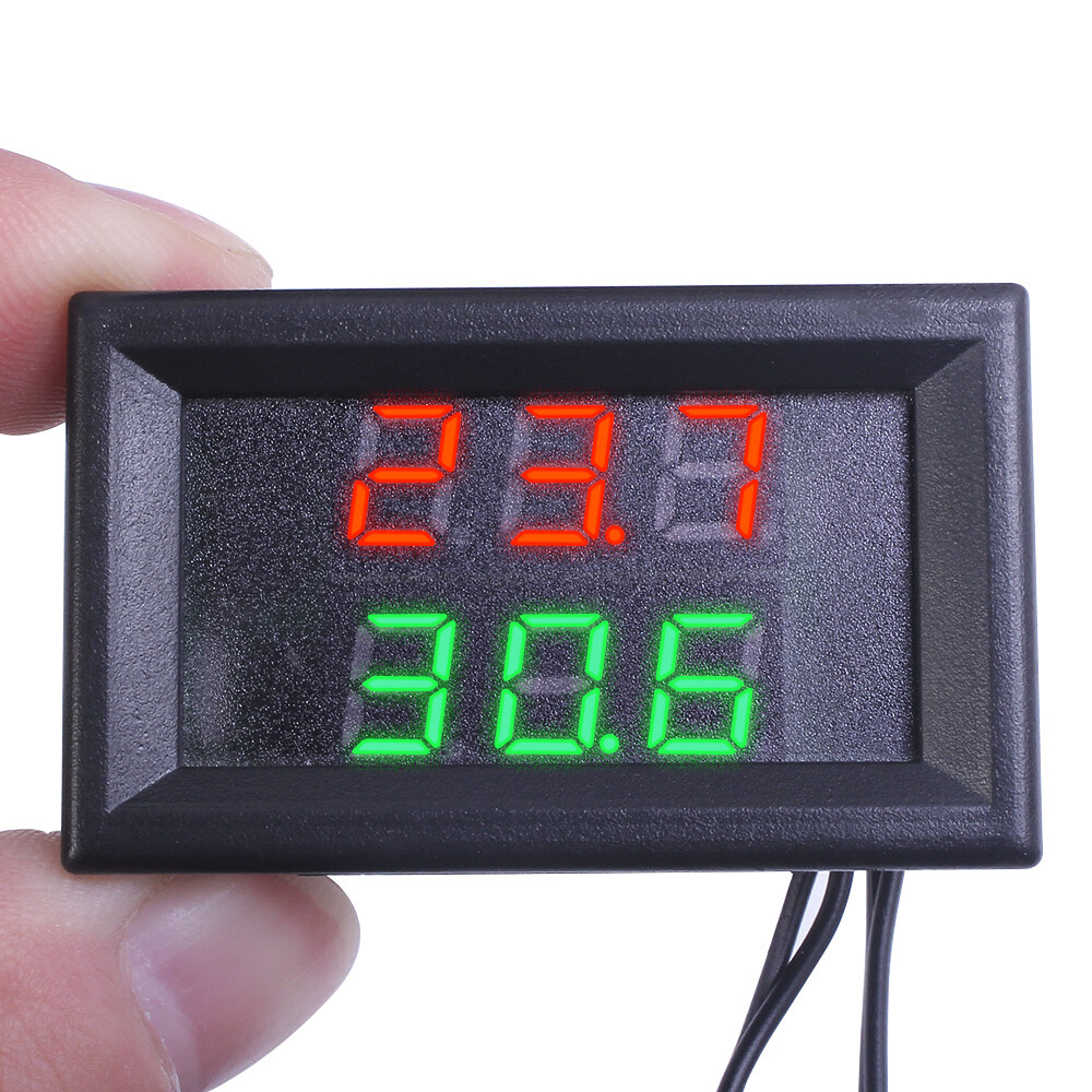 DC4-28V Dual LED Display Digital Temperature Sensor NTC Metal Probe Thermometer