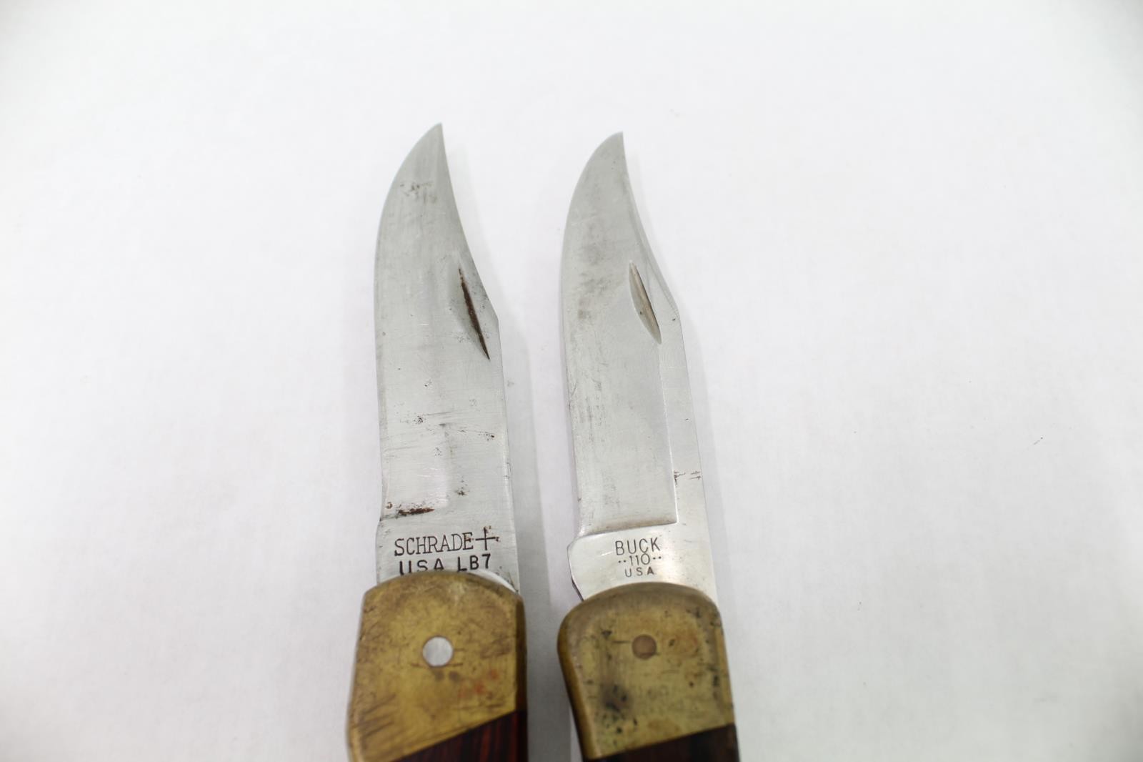 Vintage Buck Knife 110 and Schrade+ LB7 Folding Hunting Knives