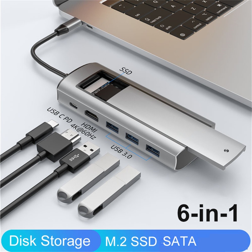 6 in 1 USB3.0 Hub With Disk Storage Function USB3.0 Type-c to HDMI Laptop Dock k