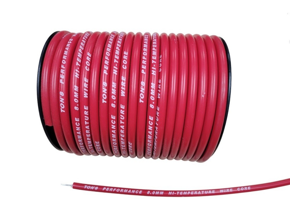 Ton's 8mm Red silicone SOLID WIRE CORE SPARK PLUG WIRE by the foot 0 ohms/ft