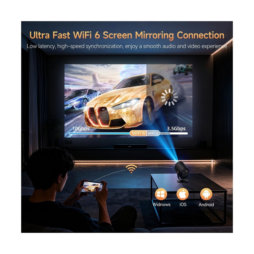Mini Projector with WiFi and Bluetooth, Portable Projector Native 1080P Suppo...