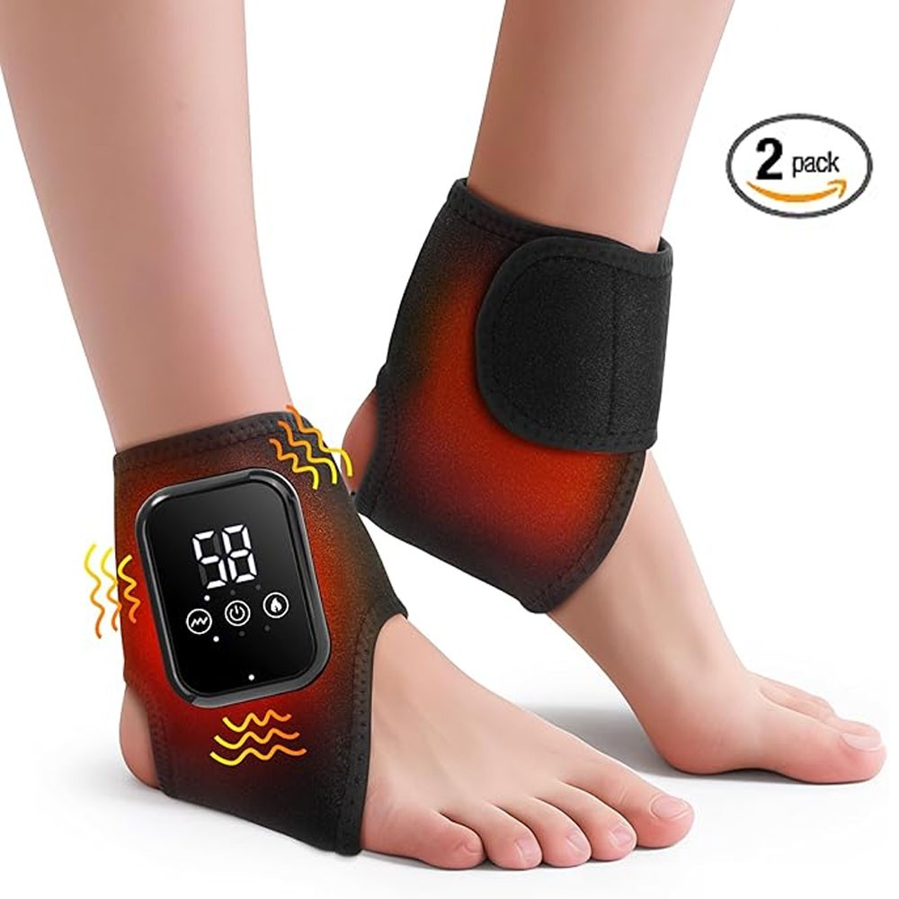 2 Pack Electric Foot Ankle Massager Heating Vibration & Hot Compress Pain Relief