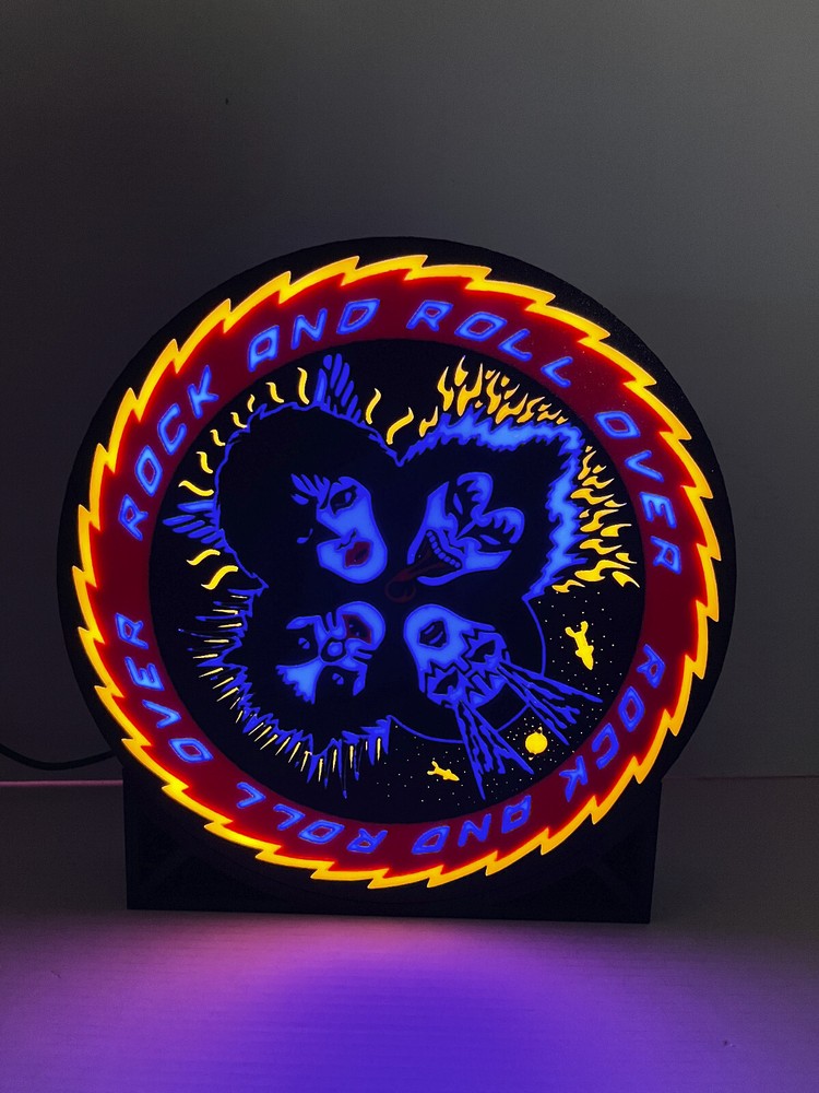 KISS Rock and Roll Over light box, colored bright LEDs with stand and remote