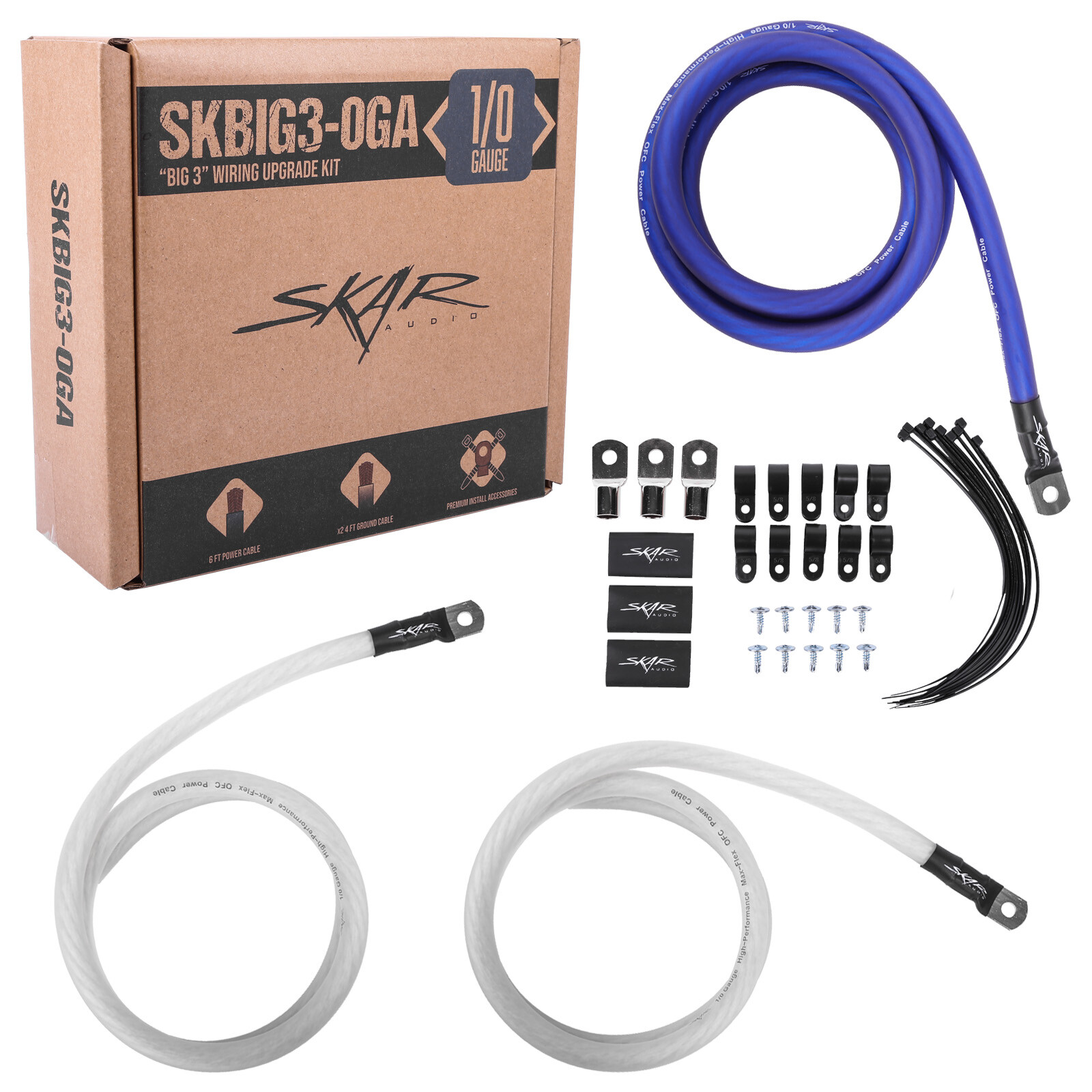 NEW SKAR AUDIO 1/0 GAUGE OFC BIG 3 WIRING UPGRADE KIT - SKBIG3-0GA