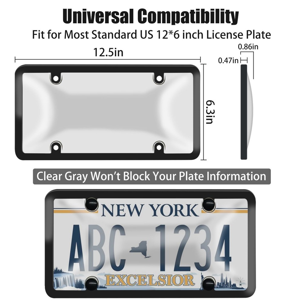2pc gray License Plate Covers & Frames Auto Tag Shield Protector Front Rear