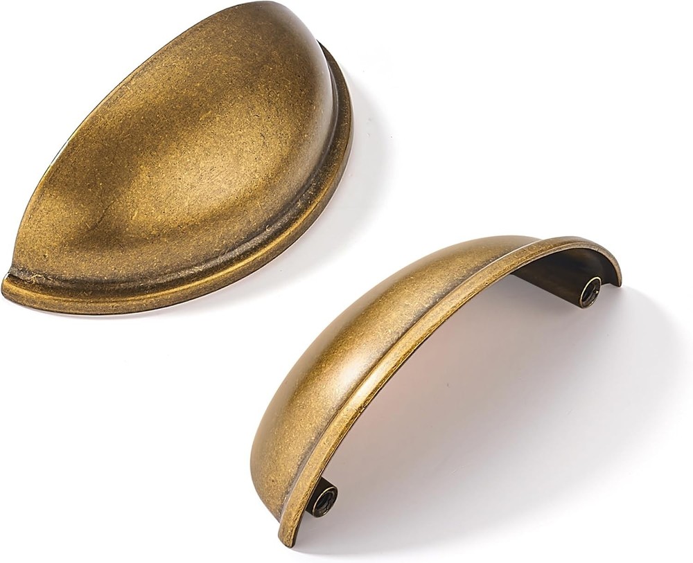 6 Pack 3" Antique Brass Drawer Pulls Cabinet Cup Pulls Vintage Kitchen Hardwa...