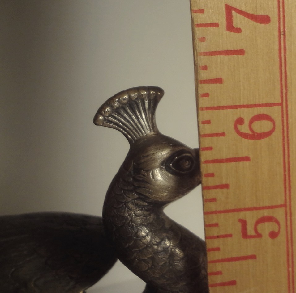 PR. ANTIQUE GERMAN SILVER full figure PEACOCK BON-BON serving TRAYS- HALLMARKED