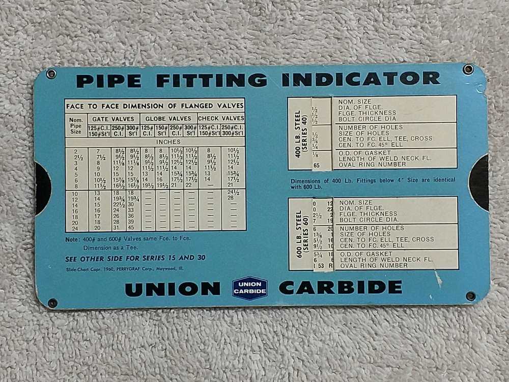 UNION CARBIDE - Pipe Fitting Indicator - Slide Chart - 1960 - pocket sized