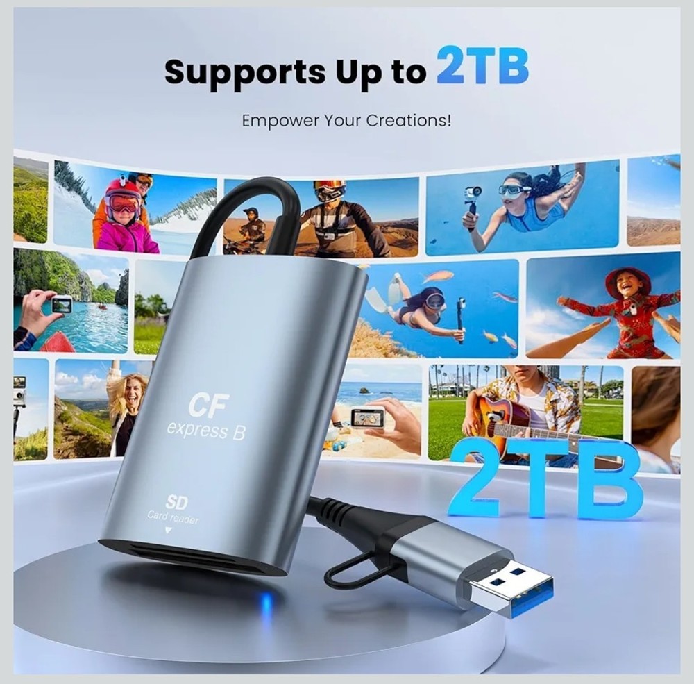 CFexpress Type B and SD Two-Slot Card Reader USB 3.1 Gen 2 10Gbps Type B Reader