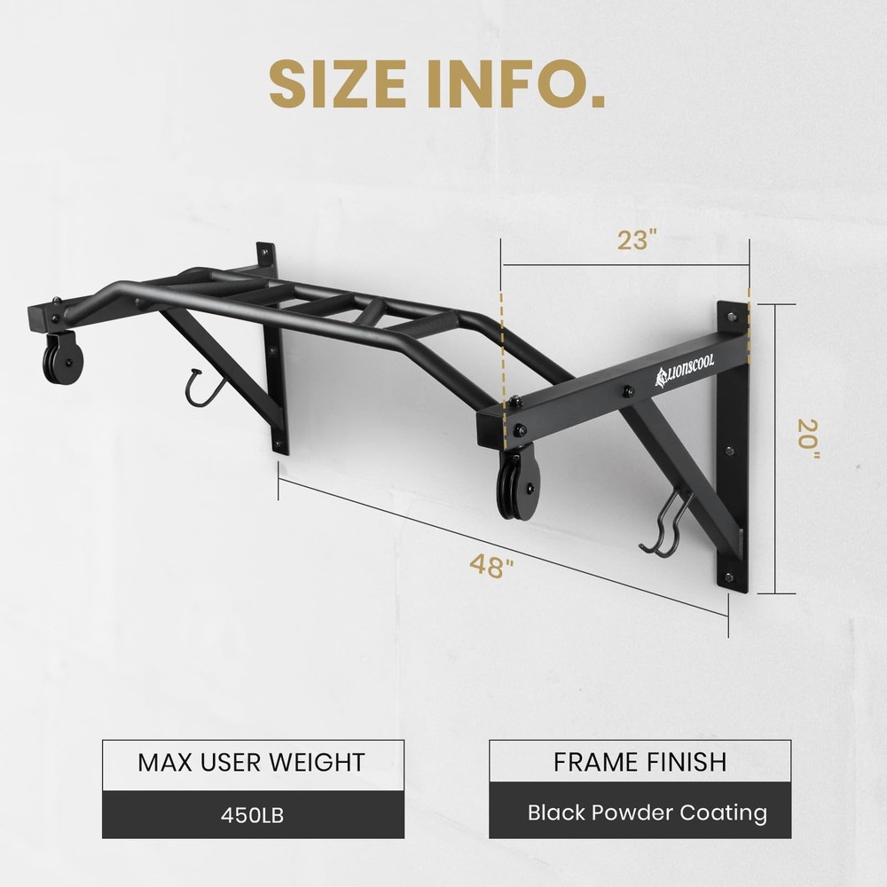Multifunctional Wall Mounted Pull Up Bar with Pulley System (48" APART)
