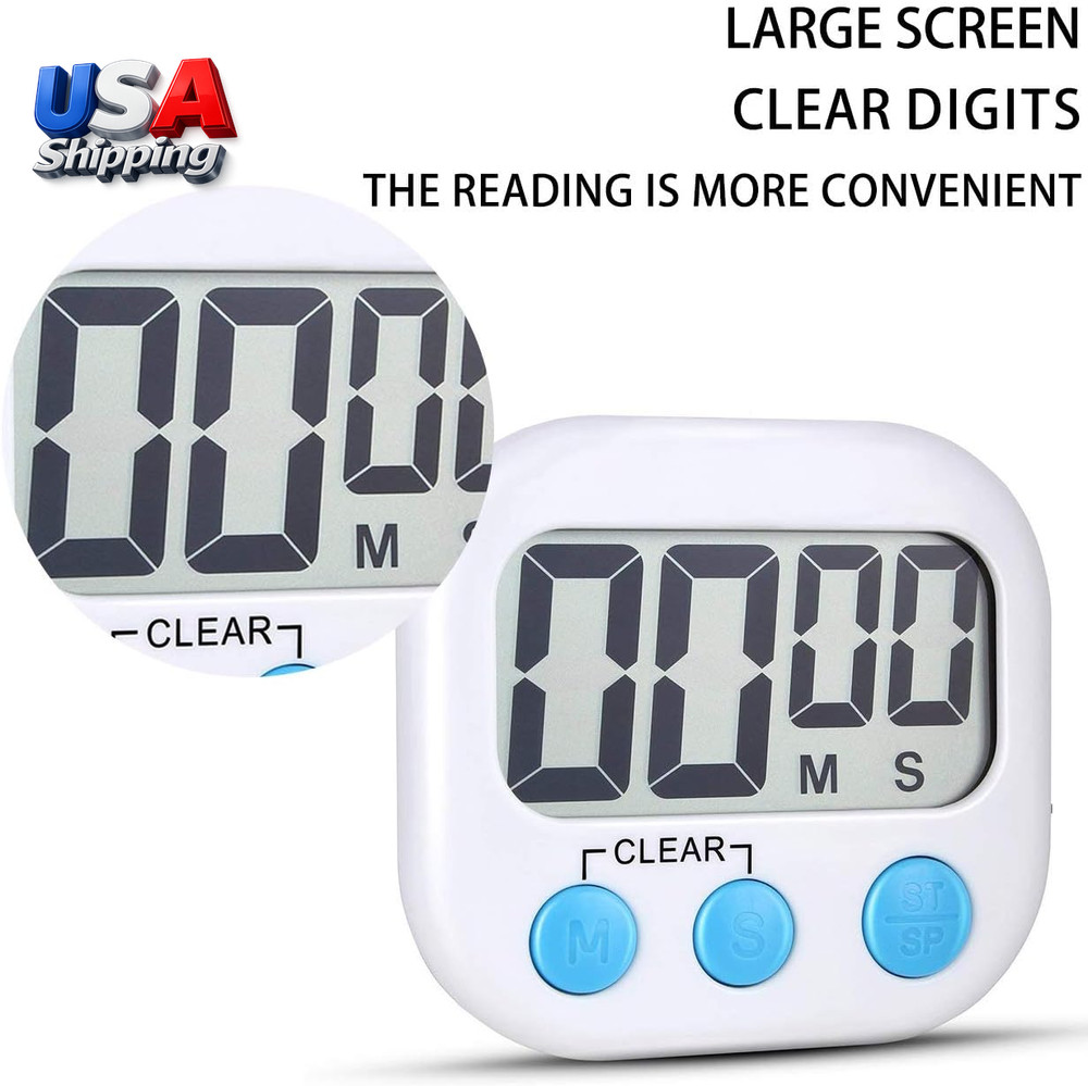2 Pack Digital Kitchen Timer for Cooking Big Digits Loud Alarm Magnetic Backing