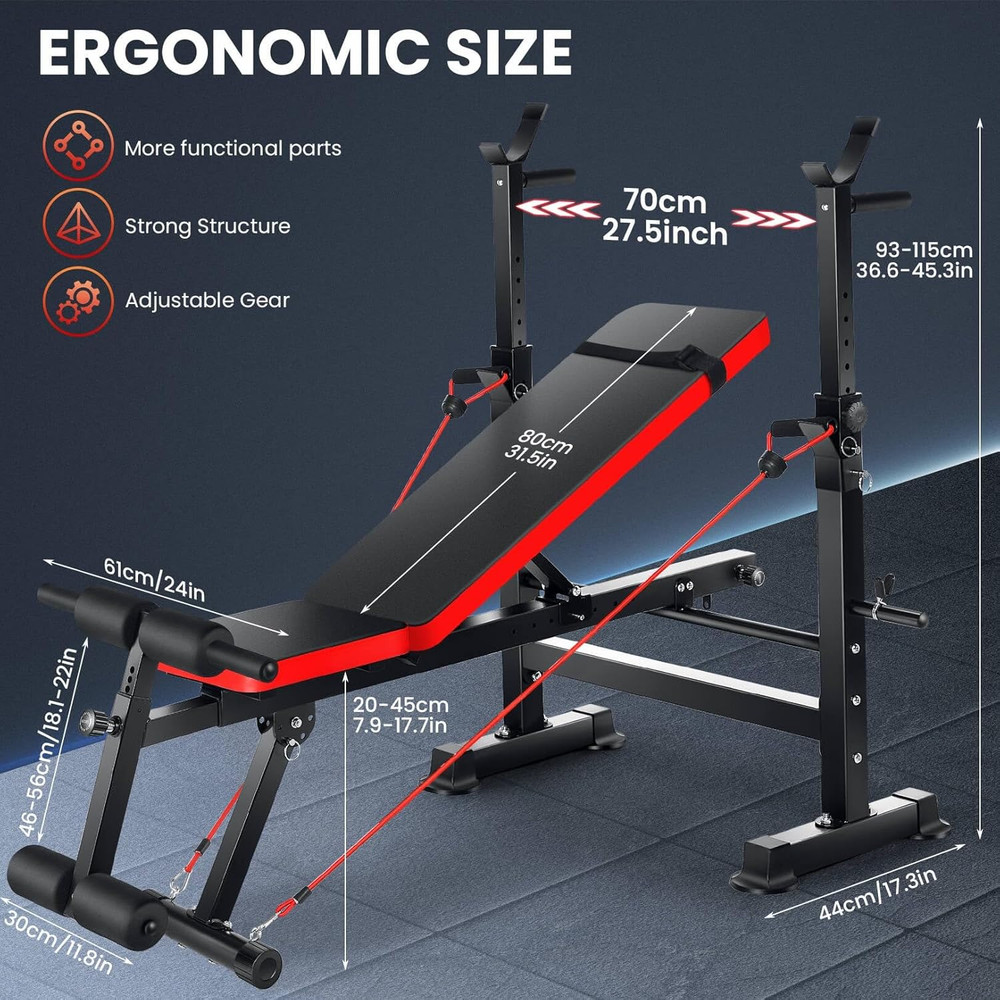 900 LBS Weight Bench Set with Squat Rack, Adjustable Bench Press Set with Leg Ex