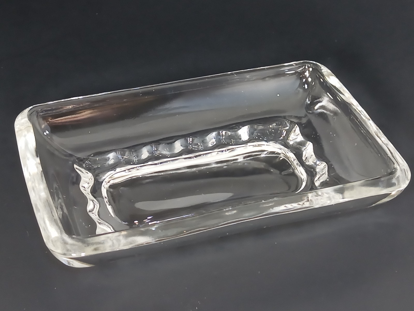 VTG Glass Bar Soap Dish Think Scallop Edges Heavy Solid Fluted Paperweight