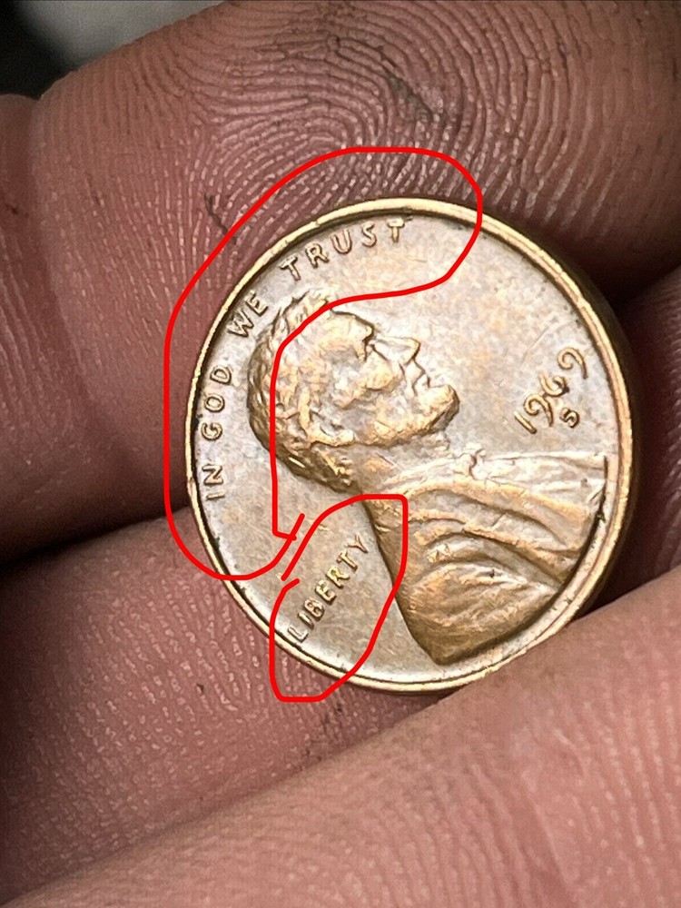 1969-S Lincoln Memorial Cent BROWN RED-multiple Errors- DDO, Repunched Mint MRK