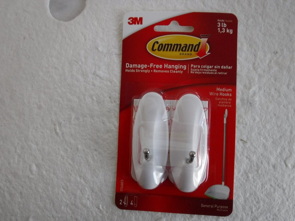 3M Command Medium Wire Adhesive Hook (3PK of 2 hooks Each & 4 Adhesive strips)