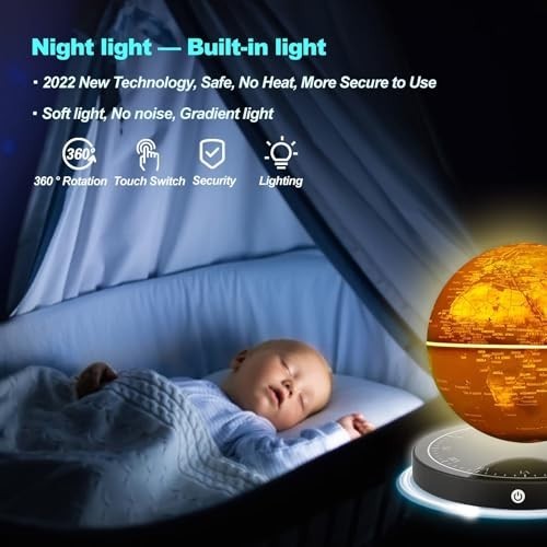 Magnetic Levitating Globe with LED Light, 360° Rotating World Map Decor Gift