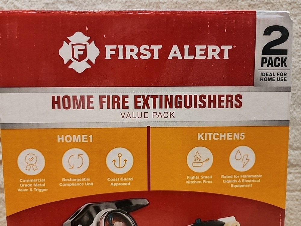 2 Pack First Alert home fire extinguishers. 1 Home / 1 Kitchen