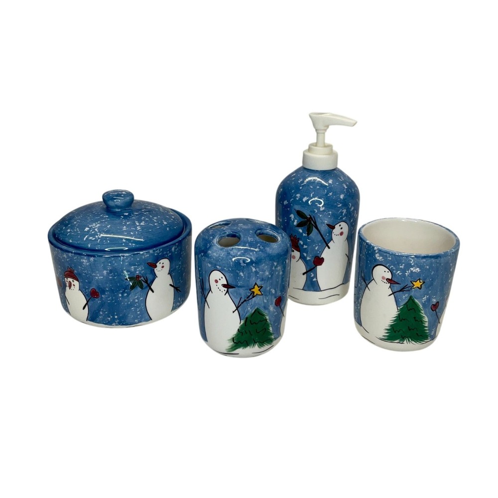 Snowman Bathroom Accessory Set | Winter Bathroom Decor | Hand Painted Ceramic