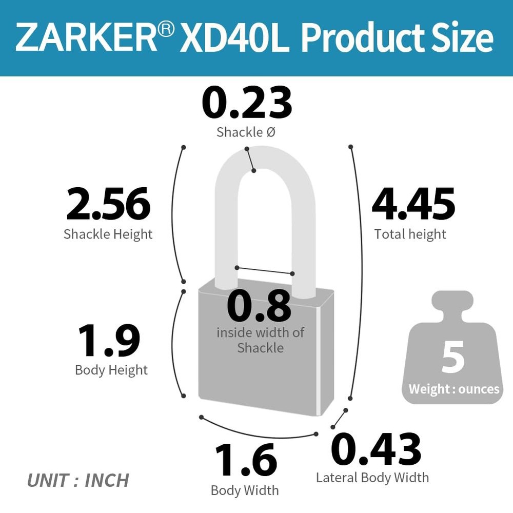 XD40L 4-Digit Long Shackle Combination Padlock, Gray, 1-Pack
