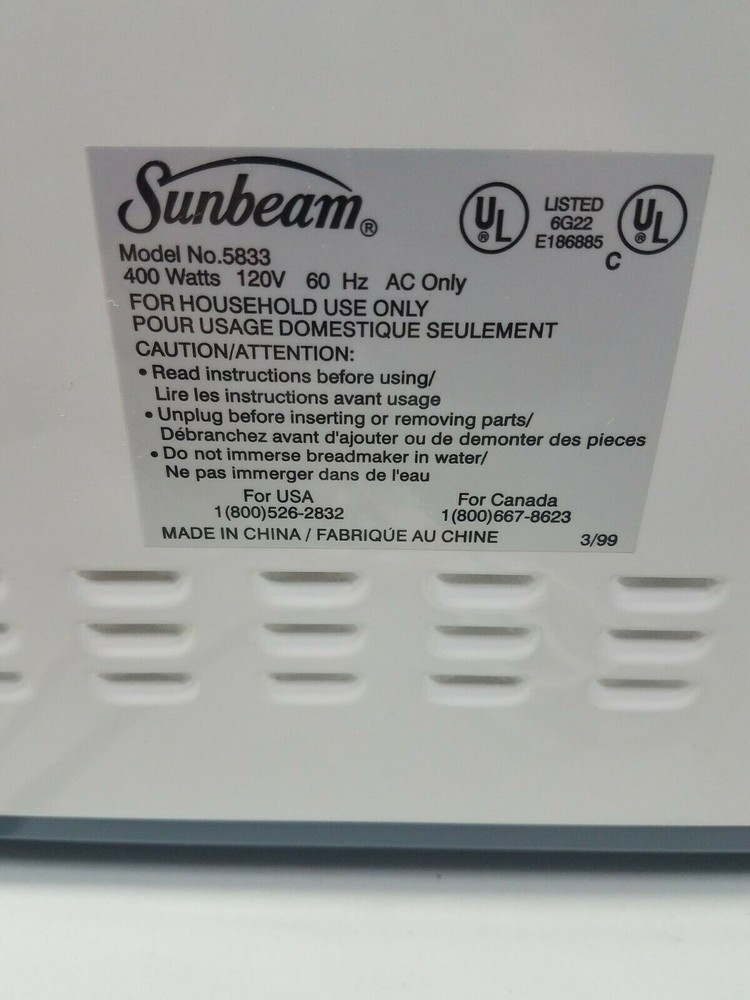 Power Control Board for Sunbeam Oster Bread Maker Machine Models 5833 5834 only