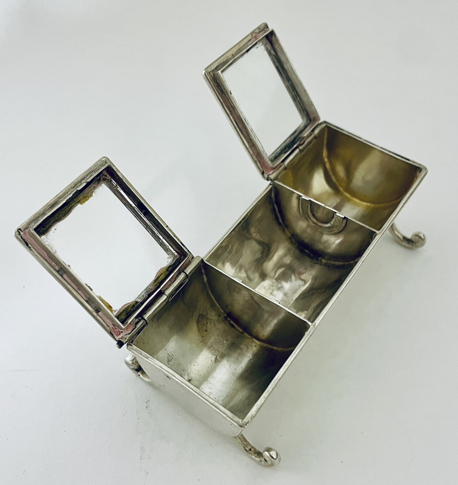 Antique Victorian Solid Sterling Silver Double Stamp Trough Box Chester 1885