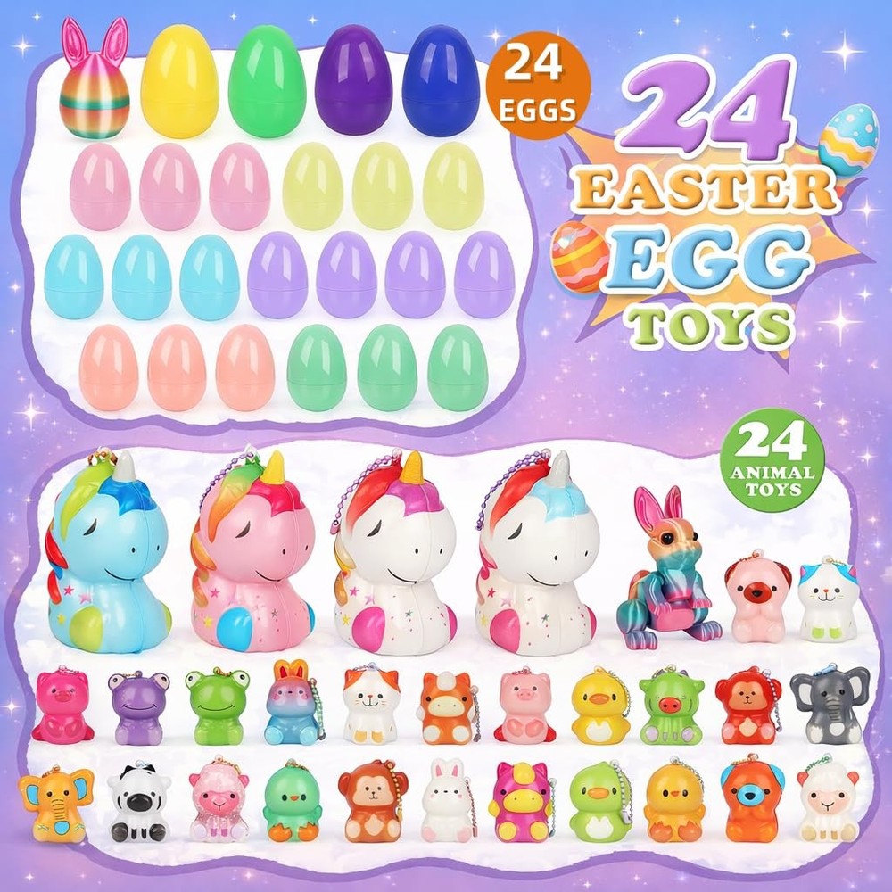 24PCS Prefilled Easter Eggs with Toys Inside - Gumball Machine Style Easter E...