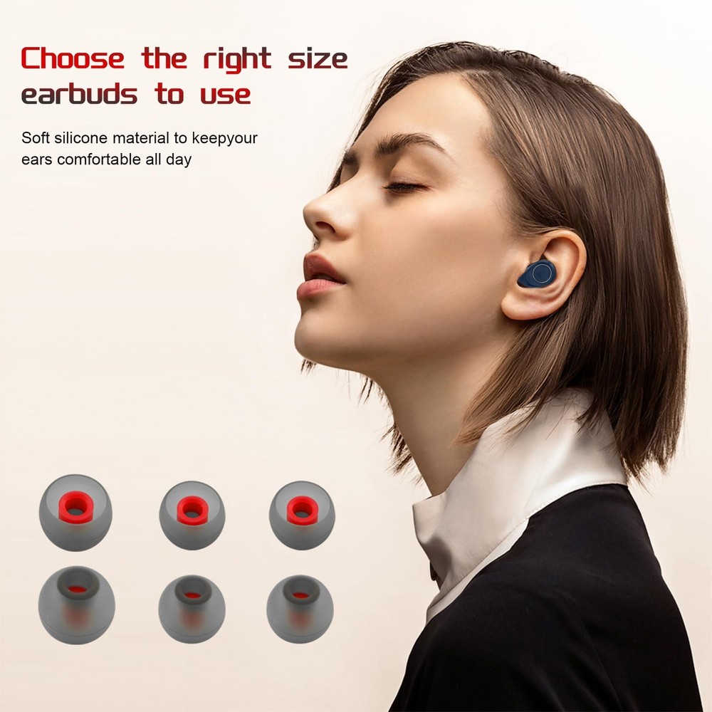 3 Pairs Replacement Silicone Eartips Earbuds Eargels large, Grey&Red