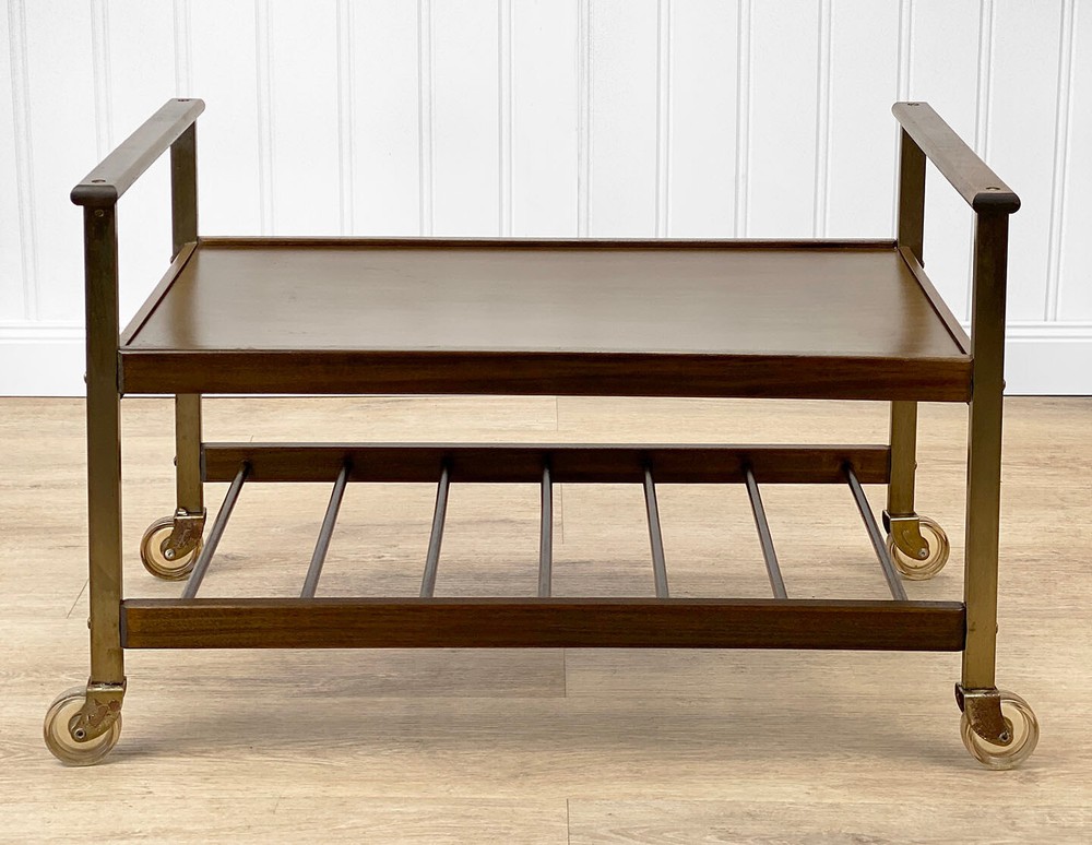 Mid-Century Modern Walnut Liquor Bar Cart Server